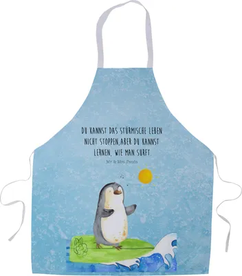 Produktbild von Mr. & Mrs. Panda Kochschürze Pinguin Surfer - Eisblau - Geschenk, Kellner Schürze, Motiviert, Hawaii, Grillschürze, Optimistisch, Urlaub, Küchenschürze, Portugal