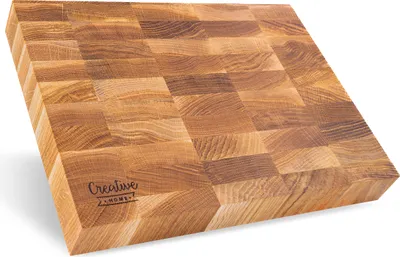 Produktbild von Creative Home Eiche-Hackklotz | 32 x 24 x 4 cm | Hack-Block aus Natur-Eichenholz | Großer Professioneller Metzger-Block | Massiver Schneidebrett