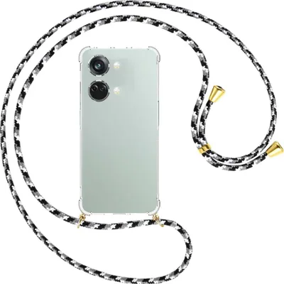 Produktbild von Handykette Backcover-Schutzhülle mit Band (Metall goldfarben) für OnePlus Nord 3 (CPH2491) - schwarz/grau/weiß