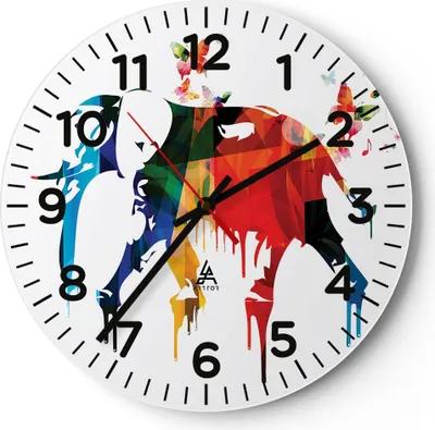Produktbild von Wanduhr - Rund - Glasuhr - Elefant Tierwelt Fantasie - 40x40cm - Schleichendes Uhrwerk - Lautlos - zum Aufhängen bereit - Dekoration Modern - Wanddekoration aus Glas - C4AR40x40-3079