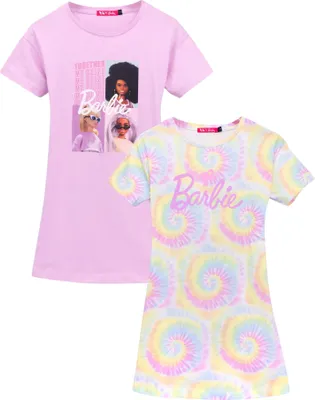 Produktbild von Barbie - Tričkové šaty s výstrihom na chrbte pre dievčatá (2-pack) NS7248 (128) (farebné)