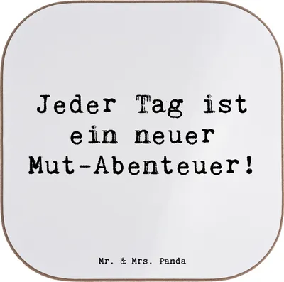 Produktbild von Mr. & Mrs. Panda Tassenuntersetzer Spruch Angst überwinden Abenteuer - Weiß - Geschenk, Inspiration, Liebe, Zuversicht, Mutmacher, Trost, inspirierender Slogan, Coaster