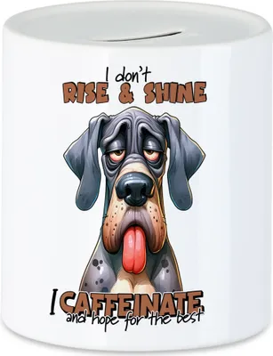 Produktbild von I don't rise & shine I caffeinate Spardose lustiger Spruch Hund Kaffeeliebhaber