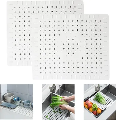 Produktbild von Abflussmatte, Gummispülbeckeneinlage, Abflussmatte für Küche und Bad, weiß, 31 x 26 cm, 2 Stück