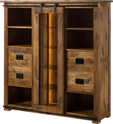 Image de MASSIVMOEBEL24 | Buffet en bois de Manguier / Bois de récupération 142x45x147 naturel laqué RAILWAY LUX #121
