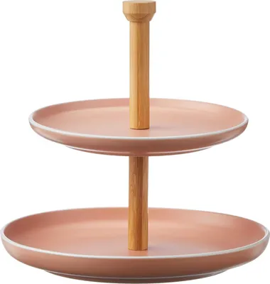 Produktbild von Keraamische Etagère mit zwei Etagen in Koralle - 25 cm hoch