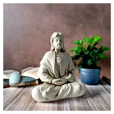 Produktbild von Jesus Statue, 15 cm, meditierende Figur aus Harz, dekoratives religiöses Ornament für Zuhause und Büro