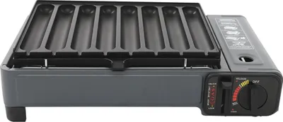 Zdjęcie produktu dla Przenośny grill gazowy – grill stołowy – z walizką transportową – tacka na tłuszcz – płyta grillowa – do użytku na kempingu/tarasie/balkonie – żelazo – niebieski