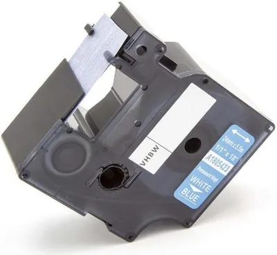 Produktbild von vhbw Schriftband-Kassette kompatibel mit Dymo Rhino 6000, 5000, 5200, 4200, 3000, 1000 Etiketten-Drucker 5,5m x 24mm Weiß auf Blau, Vinyl