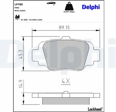 Produktbild von DELPHI Bremsbeläge Satz Hinten Bremsklötze für NISSAN MICRA II (K11) LP780