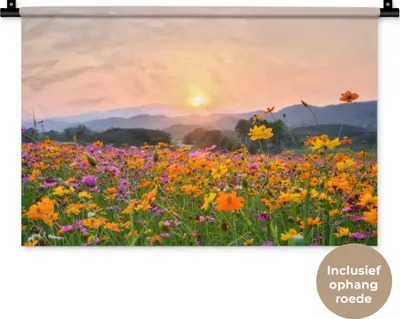 Produktbild von MuchoWow® Wandteppich Wandbehang Blumen - Sonnenuntergang - Berg 60x40 cm Tapisserie Dekoration Wandtuch - Wanddekorationen