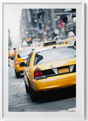 Produktbild von New Yorker Taxis im Großstadtstau– Wandbild mit Rahmen – Gerahmtes Bild  – Wanddekoration – 70x100 cm –  Weiß Rahmen