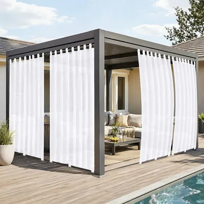 Immagine prodotto di Tenda da esterno, bianca, in voile trasparente, altezza 243 cm x larghezza 132 cm, set di 2