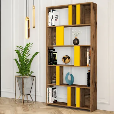 Obrázek produktu pro Skye Decor, Lima - ořech, žlutá, knihovna, ořech, dřevotřísková deska s melaminovým povrchem, 100 %, 90 x 20 x 180 cm