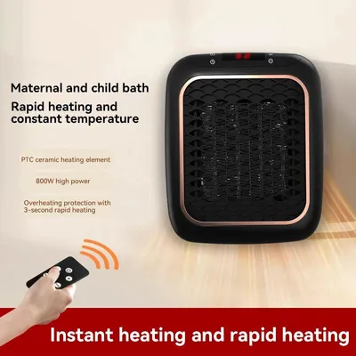 Produktbild von 1200-W-Wandsteckdosen-Heizlüfter mit PTC-Keramikheizung, LED-Display, Fernbedienung und 12-Stunden-Timer, 220 V - Schwarz, App-Steuerung