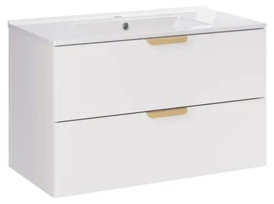 Image de Ensemble de salle de bain de 80 cm avec meuble-lavabo Lava, 2 tiroirs, blanc