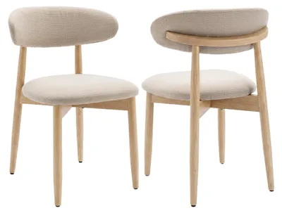 Image de Lot de 2 Chaises en bois massif, robustes et élégantes, style nordique minimaliste, idéales pour salle à manger et cuisine,beige