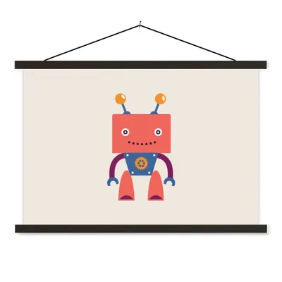 Produktbild von MuchoWow® Textilposter Roboter - Getriebe - Gesicht - Antenne - Kinder - Jungen 90x60 cm mit schwarzem Rahmen - Aufhängungssatz