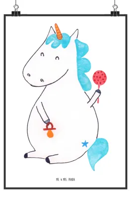 Produktbild von Mr. & Mrs. Panda Bild Einhorn Baby DIN A1 - Weiß - Geschenk, Unicorn, drucke, Posterdruck, Mutter, wanddeko, Plakat, Geburtstag, Wandbild, Geburt