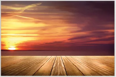 Produktbild von Wallario Wandbild Steg am See - Sonnenuntergang und roter Himmel, Größe: 61 x 91,50 cm, Poster mit weißem Aluminiumrahmen