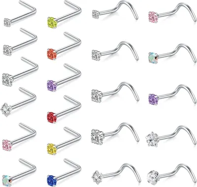 Zdjęcie produktu dla Biżuteria do przekłuwania nosa ze stali chirurgicznej z cyrkoniami 20G złoto srebro 0.8mm