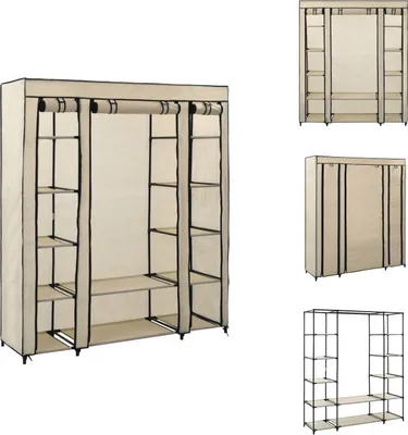Obrázok produktu pre vidaXL Látková šatníková skriňa s priehradkami na oblečenie krémová 150x45x176cm - Šatníky