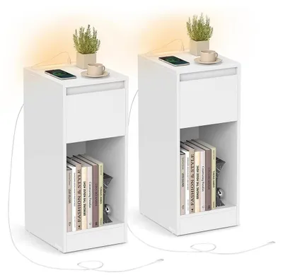 Obrázek produktu pro Noční stolek, bílý – odkládací stolek – materiál: dřevotříska, MDF – rozměry: 30 x 25 x 59,5 cm