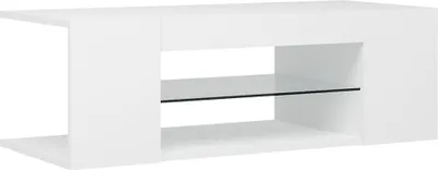 A white TV stand with a glass shelf.