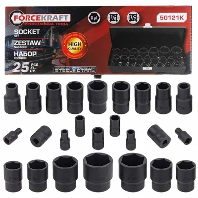 Zdjęcie produktu dla Zestaw nasadek udarowych nasadki 1/2" 1/4" 4-32mm 6-kątne 25 elem walizka