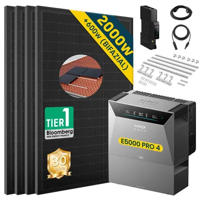 Produktbild von ALLDREI Balkonkraftwerke mit Speicher Anker Solix Solarbank 4 E5000 Pro & BP2700x1,Komplettset mit 4x500W Bifazialer Solarpanel & Smart Meter Gen 2