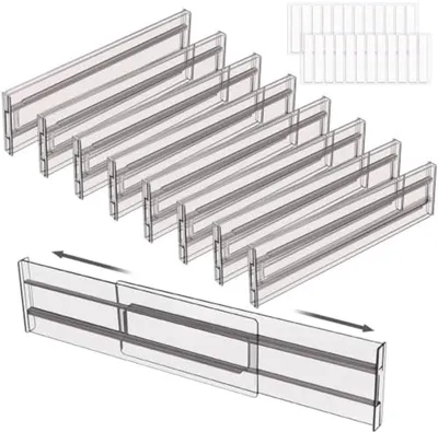 Productafbeelding van PromoHome® Ladeorganizer Set – Verstelbare opbergoplossing voor keuken en badkamer, 8 stuks, transparant