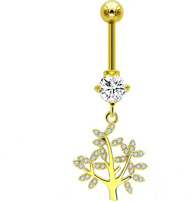 Produktbild von Karisma Titan Bauchnabelpiercing Lebensbaum Anhänger Banana Zirkonia - Weiss - Silber