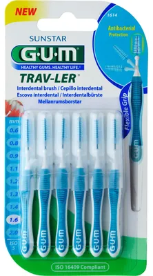 Image de Gum Trav-Ler 1,6mm sapin bleu interdentaire+6 capuchons 6 pces