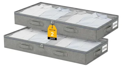 Zdjęcie produktu dla Pudełko do przechowywania pod łóżko - 50 litrów - 100 x 50 x 10 cm - Zestaw 2 szt. - Z przezroczystą pokrywą