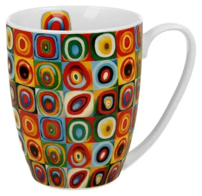 Zdjęcie produktu dla DUO ART GALLERY Klasyczny kubek 360 ml SQUARES WITH CIRCLES inspirowany W. Kandinsky, porcelana New Bone China