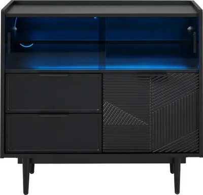 Produktbild von Flieks Sideboard mit LED-Beleuchtung, Anrichte Schrank mit Glastüren, Aufbewahrungsschrank für Wohnzimmer Esszimmer Flur, schwarz