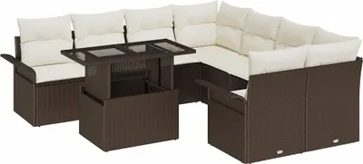Image de Ensemble de canapé de jardin 9 pcs Marron Poly rotin