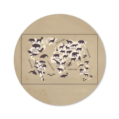 Produktbild von MuchoWow® Mauspad Mousepad Weltkarte Kinder - Tiere - Braun 40x40 cm - Mousepads - Maus Mat - Pad - Mausunterlage - Schreibtisch Accessoires
