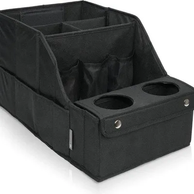 Image de Boîte de rangement pour voiture - Avec porte-gobelet - Idéale pour les enfants et les jouets - Noir