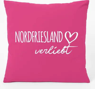 Produktbild von Huuraa Kissen Nordfriesland verliebt 40x40cm mit Füllung Fuchsia Baumwolle Dekokissen Geschenkidee