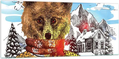 Produktbild von Bilder auf glas - Bär Berge Kinder Winter - 120x50cm - Glasbilder - Wandbilder - Kunstdruck - zum Aufhängen bereit - Wanddekoration aus Glas - Glas Bilder - Wandbild auf Glas - GAB120x50-3205