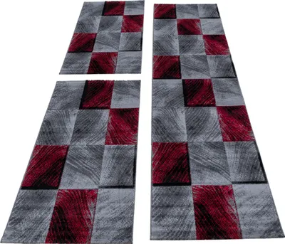 Produktbild von Kurzflor 3 Teilige Bettumrandung Teppiche Modern Design für Schlafzimmer Bettset Teppiche ,  Größe : 2 x 80 x 150 cm , 1 x 80 x 250 cm , Farbe : Rot - 1