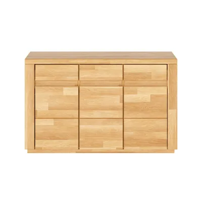 Produktbild von Kommode, Sideboard Bergen aus Kernbuche massiv geölt mit drei Türen und drei Schubladen , grifflose Optik , L: 127 x T 37 x H 79 cm