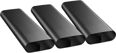 Three black rectangular objects with rounded edges are arranged diagonally on a white background.