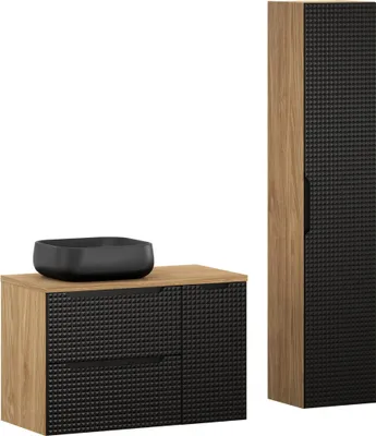 Image de Armoire De Salle De Bain 90 Cm Avec Plan De Travail, Lavabo Nika Et Armoire Haute