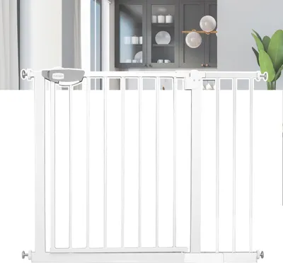 Image de JOIEYOU Barrière de sécurité 90cm Barrière de sécurité sans perçage N Stop Safety Barrière de sécurité avec fermeture automatique pour enfants Barrière de sécurité pour chiens et bébés, pour 95-105m (Blanc)