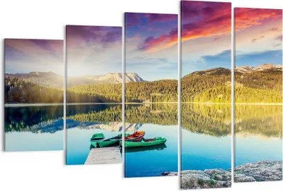 Produktbild von Bild auf Leinwand - Leinwandbild - See Berge Wasser - 150x100cm - Wand Bild - Wanddeko - Leinwanddruck - Bilder - Kunstdruck - Wanddekoration - Leinwand bilder - Wandkunst - EG150x100-3595