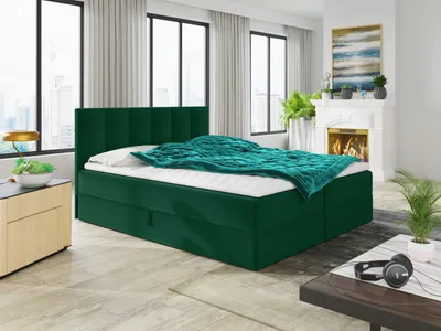 Produktbild von Boxspringbett Star mit Topper, Bonell-Matratze und 2 Bettkästen, Doppelbett, Polsterbett, Bett (Dunkelgrün (Kronos 19), 180 x 200 cm)