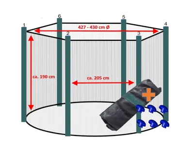 Produktbild von walexo Trampolin Sicherheitsnetz für 6 Stangensystem ( 427 Ø, Schwarz/Grün )