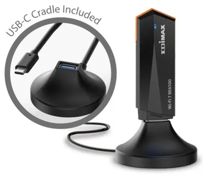 Obrázek produktu pro Edimax EW-7822UBE, Bezdrátový, USB, WLAN, Wi-Fi 7 (802.11be), 2880 Mbit/s, Černá